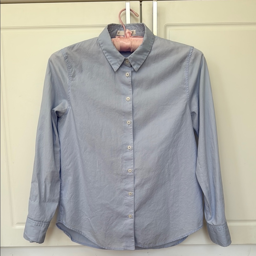 Mango Blue Button Down Shirt Crisp Cotton Top